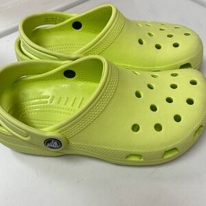 Neon green big kids size 2 Crocs.